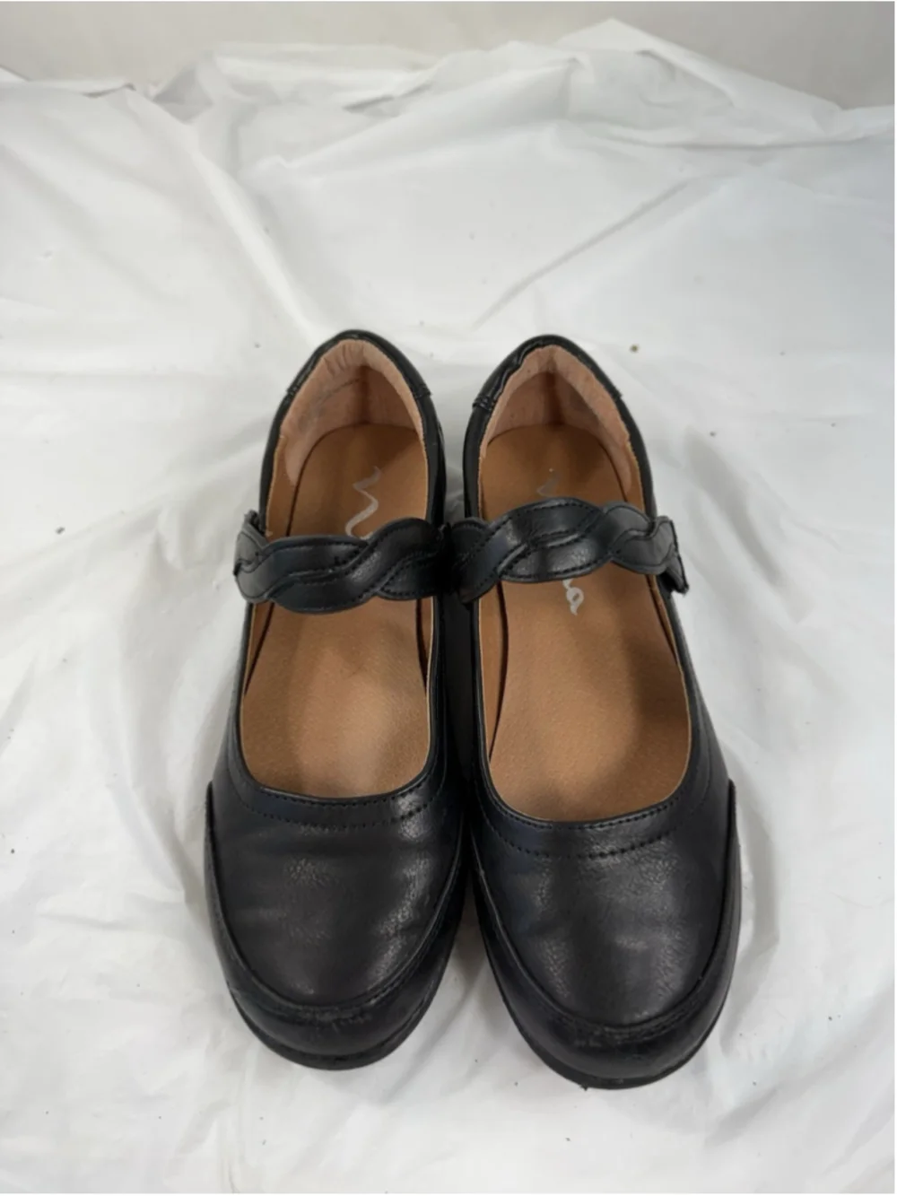 Nina Black Braided-Strap Mary Jane Dress Shoes